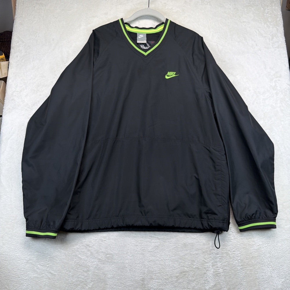Nike Baseball Windshirt Mens M Black Green V Neck Pullover Warm Up Jacket